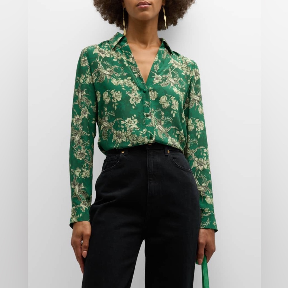 Alice + Olivia
Eloise Button-Front Printed Silk Blouse